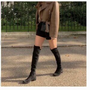 Stuart Weitzman 5050 Black Suede Over the Knee OTK Flat Boots Size 9M